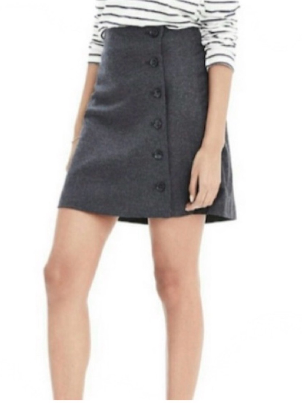 Banana Republic Charcoal Wrap Button-Front Skirt (Wool-blend)